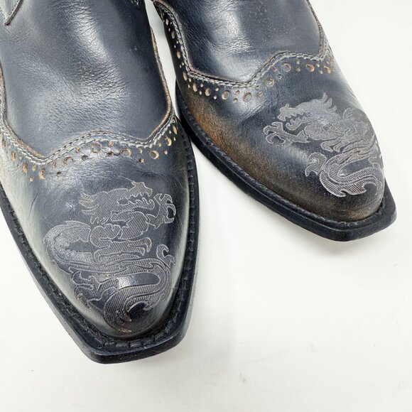 Mark Nason Black Leather Ankle Boots w Dragon Detail Men's Size 11 Made in Italy - Picture 4 of 12